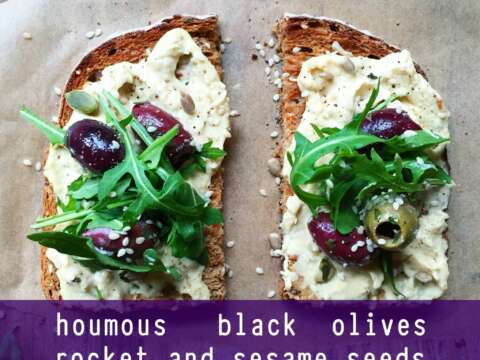 Lucy Lentil SWAG houmous olive sesameseed rocket